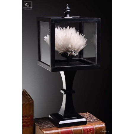 Scolecite in square box with glass, on base