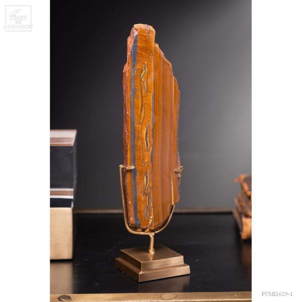 Plaque oeil de tigre MM Une face polie - socle laiton