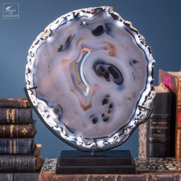 Tranche d'agate noire bordée de blanc (Brésil) base noire