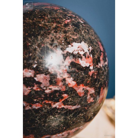 Ball of rhodonite from Madagascar (6.1kg) on brass base
