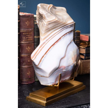 Bloc de jaspe zébré (11.4kg) Madagascar - socle laiton