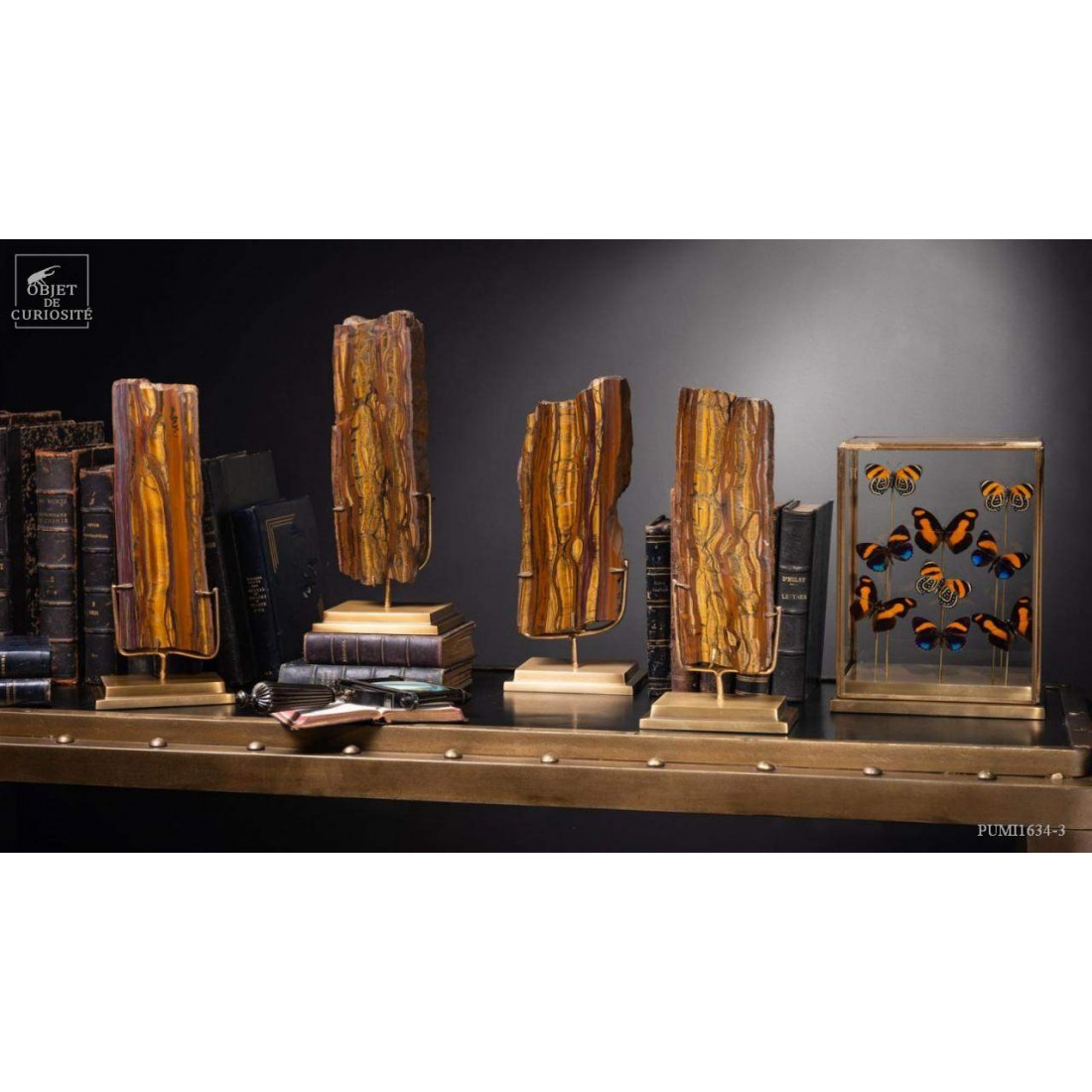 Plaque oeil de tigre GM Une face polie - socle laiton Plaque oeil de tigre GM Une face polie - socle laiton