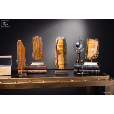 Plaque oeil de tigre MM Une face polie - socle laiton