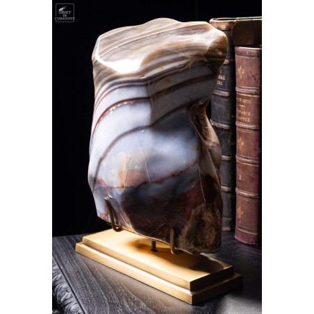 Bloc de jaspe zébré (11.4kg) Madagascar - socle laiton