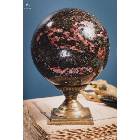 Ball of rhodonite from Madagascar (6.1kg) on brass base