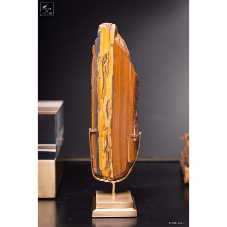 Plaque oeil de tigre MM Une face polie - socle laiton