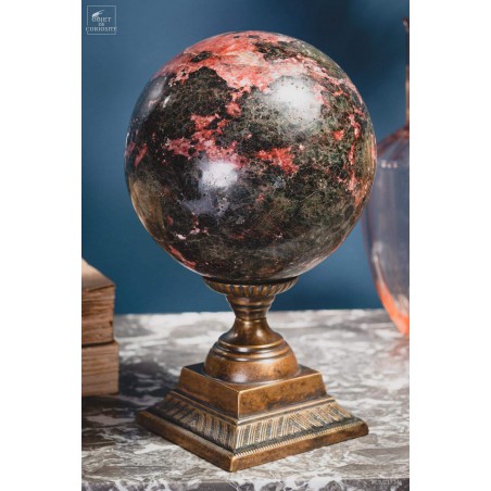 Ball of rhodonite from Madagascar (8.2kg) on brass base