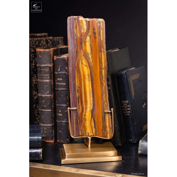 Plaque oeil de tigre GM Une face polie - socle laiton