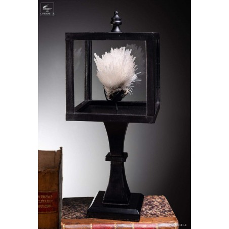 Scolecite in square box with glass, on base