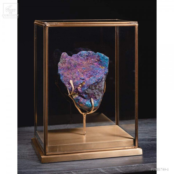 Iridescent chalcopyrite (Mexico) in square glass box