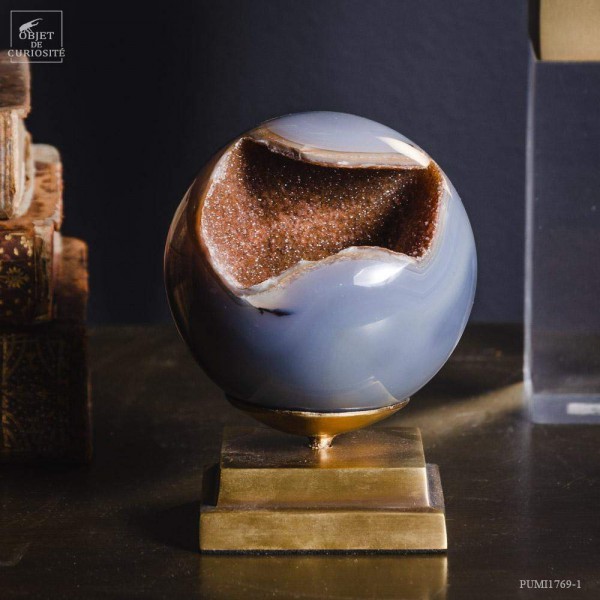 Blue Agate sphere with crystallized heart.