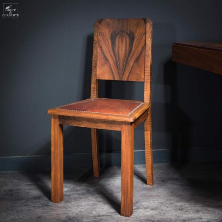 Lot de 6 chaises noyer assise cuir ANTIQUITE