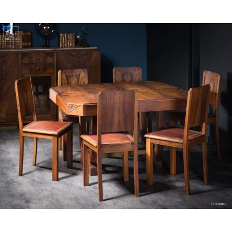 Lot de 6 chaises noyer assise cuir ANTIQUITE