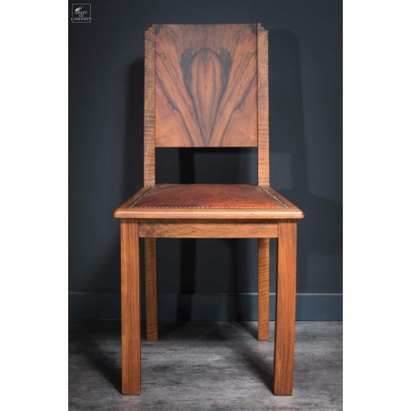 Lot de 6 chaises noyer assise cuir ANTIQUITE