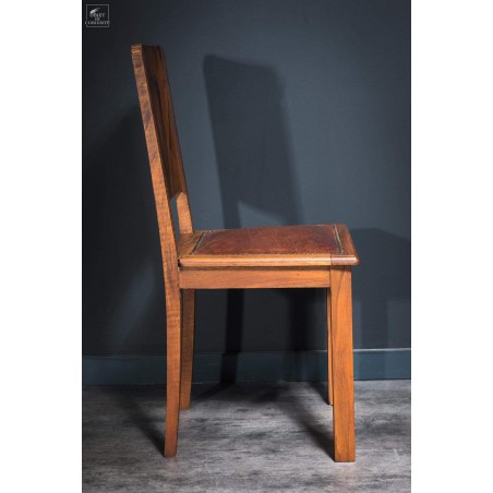 Lot de 6 chaises noyer assise cuir ANTIQUITE